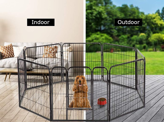 8pcs Foldable Pet Fence With Black Door Adjustable Rabbit Cat Dog Cage DIY Movable Iron Fence Pet Accessories